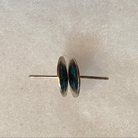 EARRINGS STERLING SILVER 925 DISCS TURQUOISE BLUE INLAY PIERCED POSTS - Picture 4 of 6